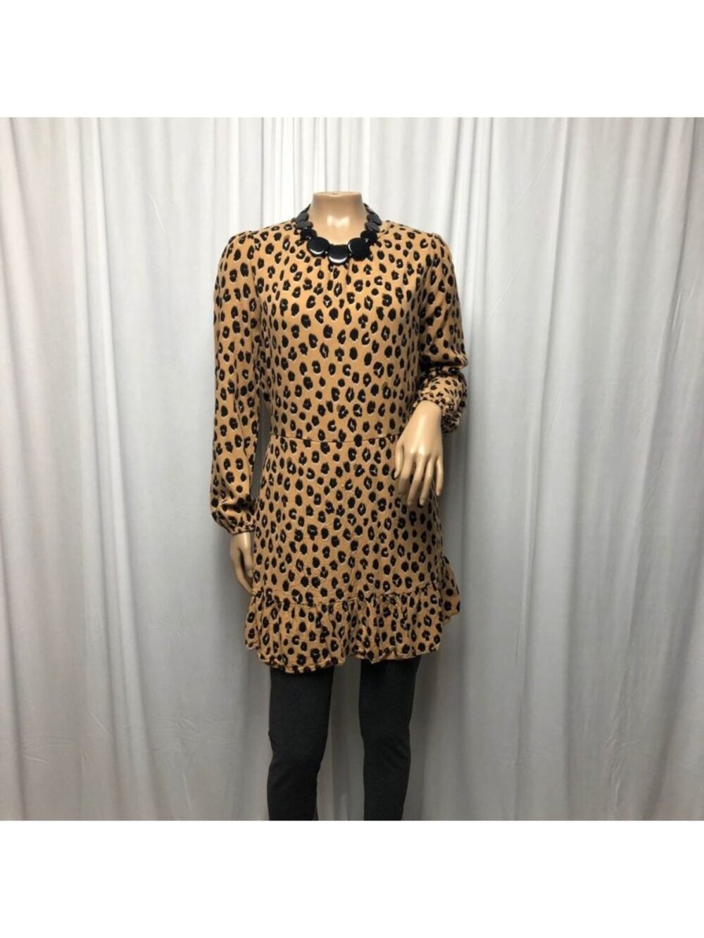A New Day Leopard Print Dress Womens Size Small Tiered Mini Boho Indie Feminine